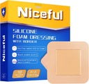 Silicone Foam Dressing 3x3 in (7.5x7.5cm), High Absorbency Bed Slages Wound Dressing, Waterproof Silicone Bandages for Sensitive Wund Care (10 Pcs)