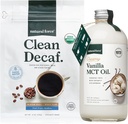 Natural Force Organic Clean Decaf Coffee + Creamy Vanilla MCT Oil Bundle - Flavarted MCT Creamer & Mold & Mycotaxin Free Coffee - Non-GMO, Keto, Paleo, and Vegan - 12 Oz Bag and 16 Oz Glass Bottle