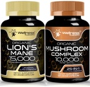 WELLNESS LABSRX Lions Mane Supplemen Kapsul dan Mushroom Capsules 12.4; Bundle