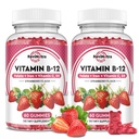 Vitamin B12 Complex Gummies - 5000 mcg Methylcobalamin dengan Besi, Vitamin C, D3 & Folate, Dukungan Energi & Metabolisme, Imune, B12 Schewable Supplemen untuk Pria & Women, Strawberry Flavor, 2 Pack
