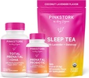 Pink Stork Pregnancy Bundle: Prenatal Vitamin with DHA & Founte, Prenatal Progrees for Pregnant Women, Melonain- Free Sleep Tea, Pregnancy Must Haves for Each Trimestment, Set dari 3