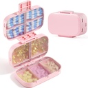 MeaCOLIA Triple- Folding Pill Organizer, 9 Kompartemen Kasus Pill dengan Kapasitas Besar, Kotak Pil Harian Kontainer Kecil untuk Vitamin, Kod Liver Oil, Suplemen (Pink)