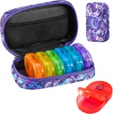 Serfeymi Weekly Travel Pill Organizer 2 Times A Day AM PM Upgraded Rainbow Pill Box 7 Day with Portable Ziper Case, Medicine Organizer for Pills, Vitamin, Fish Oils - Purple 01