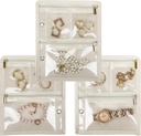 Case Travel Jewelry Organizer, Jewelry Bags Jewelry Storage Book Binder dengan Pock Clear Zipper Velvet untuk Traveling, Earrings, Necklace, Brackets (Halaman Dalam, Beige, 3 PCS)
