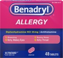 Benadryl Ultratabs Antihistamin Allergy Medicine, Diphenhydramine HCI Tablet, 48 ct