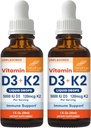 Sandhu 's Vitamin D3 K2 Drops for Dewasa 124; 5000 IU D3 Liquid, 120mcg K2 Suplemen 1 Fl Oz (Kembungkus 2)