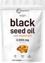 Mikro Ingredients Black Seed Oil dengan Vitamin D3 1000 IU, 240 Softgeels 124; 2,000 mg Black Beneil per Serving 124; Nigella Sativa Oil 124; 2- 1 Unfuxed Eed Oil Formula 14la, Non-GMO, cGMP Manufaktur