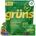 Gruns Dewasa Super Hijau Gummies, Multivitamin Superfood Gummy Bears, Spirulina, Chlorella, Pregories & Fiber Gummies for Digetical Health, Adaptogens Supplemen, 20 Vitamins & Minever, 10 Count