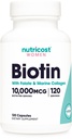 Nutricloss Biotin for Women 10.000.000 mcg 120 Capsules - with Folate & Collagen, Gluten Free & Non- GMO