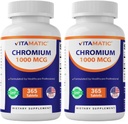 Vitamatic Chromium 1000 mcg 124; 365 Tablets 14; Potency Tinggi Chromium Picolinate 126; Non-GMO, Gluten Free (Pack of 2)
