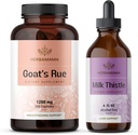 HERBAMAMA Goat Rue and Milk Thistle Kit - Bundle of 1200 mg Goat 's Rue Capsules & Milk Thistle Liver Detox Drops 4 lf oz - Vegan, Non- GMO, Sugar & Alcohol- Free - 2 Pack