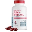 Bronson Omega-3 Fish + Krill Oil 1000 MG EPA DHA Astaxanthin Premium Blend - Gabungan, Otak & Eye Kesehatan - Non GMO, Heavy Metal Tested, 120 Softgels