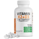 Bronson Vitamin K2 (MK7) dengan D3 Suplemen Non- GMO Formula 5000 IU Vitamin D3 & 90 mcg K2 MK-7 Mudah untuk Swallow D & K Kompleks, 120 Kapsul