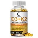 Vitamin D3 K2 Tambahan dengan Vitamin D3 5000 IU, 200 mcg Vitamin K2 MK-7 & Natural Coconut Oil, Tanaman Berdasarkan 2-1 Formula untuk Tulang, Teeth, Muscle dan Imune Dukungan Kesehatan, 120 Softgel Capsules