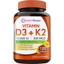 Dokter 's Recipes Vitamin D3 K2, 10.000 IU, 200 mcg, MK-7, Strong Bone Density, Teth, Imune, Dukungan Jantung, Energi, Kalsium Absorpsi, Tidak Soy & Gluten, Nun-GMO, 120 Softgels