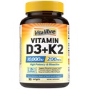 Vitalibre Vitamin D3 K2 Suplemen, 10.000 IU D3 / 200 mcg K2 MK7, absorpsi Kalsium, Bone, Heart, Imune & Mood Dukung, Tidak Soy, Mudah ditelan, 90 Softgels