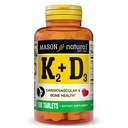 MASON NATURAL Vitamin K2 + D3, 100, Day Supply, dengan Kalsium untuk Normal Bone dan Dukungan Otot, Tablet