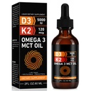 Daiasns Vitamin D3 5000 IU & K2 (MK-7) 120 mcg 60ml Drops with MCT Oil Omega 3, Liquid Vitamin D3 & K2 Supppports 2 Month