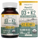 Tanaman Organik D3 + K2 = 124; 10.000 IU D3 + 120 mcg K2 sebagai All- Trans MK7 dari MenaQ7 ® - 100% Whole Food, Raw & Vegan & Vegan 124; Enhanced Diffic with Prebiotic & Superfood Complex - D3 from Organic Algae (60 Count)