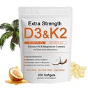 Vitamin D3 K2 Magnesium Complex, Ekstra Kekuatan Wellness D3K2 dengan Triple Magnesium & Coconut Oil untuk Absorpsi Maksimum, Dukung Bone & Imune Kesehatan, Non-GMO, Mudah ditelan, 200 Softgels