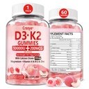 Vitamin D3 K2 Gummies 10000 IU dengan 500mg Kalsium Magnesium Zinc Gummy Free ADK + Vitamin B12 Suplemen Perempuan dan Pria Bones, Muscles, Teeth Peach Flavor - 60 Gummies