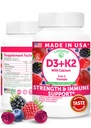 Lunakai USA Made Vitamin D3 K2 Gummies with Calcium - 3- in- 1 Daily Vegan Suplement for Bone & Ammune Dukung for Women, Men & Kids, 60ct