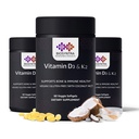 Vitamin D3 + K2 dengan Coconut Oil - Vegan Vitamin D 5.000 IU & MK7 Vitamin K 110mcg untuk Bone, Heart & Imune Dukungan, Non-GMO, Third Party Tested, Soy Free, High Absorpsi 60 Veggie Softgels