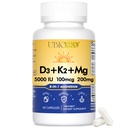 UBIOSKA Vitamin D3 K2 Magnesium Suplement - 5000 IU D3 + MK-7 K2 dengan 8-Form Magnesium (Glycinate, Tadrate, Malate) untuk Tenang Tidur, Stress Relief, Keseimbangan Mood & Bones Kuat - 60 Capsules