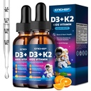 2PCS Vitamin D3 K2 Drops for Kids - Liquid Suplement with Magnesium for Calsium Absorpsi, Gabungan Health, Teeth & Heart - Non-GMO, Vegan, Orange, 4 Fl Oz