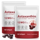 2Pack Premium Astaxanthin 12mg, Suplemen Antioksidan Alam untuk Eye, Gabungan, Kesehatan Skin, Sumber Mikroalgae, 4 Bulan Supply 124; Mendukung Sirkulasi Internal, 240 Softgeels