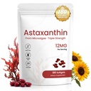Suplemen Astaxanthin 12mg, 180 Softgels, 6 Bulan Supply 124; Antioksidant Alam dari Microalgae Segar 124; Lebih Pendukung Mata, Skin, Gabungan Kesehatan, Non-GMO