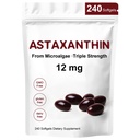 Astaxanthin 12mg, 240 Softgeels, Premium Astaxanthin Antioxidant Suplemen, Pendukung Mata, Kulit, Imune, Sirkulasi Internal, Non- GMO, Gluten Free, Tidak Ada Supply Bulan Soy- 8