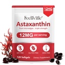 Astaxanthin 12mg, 120 Softgeels, 4 Bulan Supply 124; Premium Astaxanthin Antioksidant Suplemen 124; Segar Mikrotalgae Softgae Softgae Mata, Gabungan, Sekujur Internal Circulation, Skin Health