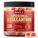 Lipomal Astaxanthin Gummies, Organik Astaxanthin 12mg Suplemen dengan Lycopene, Glutathione untuk Antioksidan Kuat, Ditambah Vitamin & CoQ10 untuk Mata, Skin & Imune Kesehatan, Gula Bebas, Vegan, 60