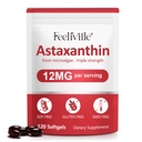 Suplemen Astaxanthin, Astaxanthin 12mg, 120 Softgeels Antioxidant Astaxantina Suplemen untuk Mata, Skin, Gabungan & Imune Kesehatan, Mendukung Sirkulasi Internal & Heart Health, Non-GMO & No Gluten