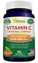 ASquared Nutrition Vitamin C Lipomal Complex - 1500mg Suplement - 180 Capsules - High Absorpsi VIT C Ascorbic Acid - Mendukung Sistem Imune & Collagen Health - 90 Servis