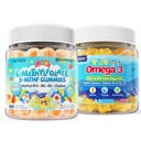 Kids L-Methylfolat Gummies, Aktif 5- MTHF + Metyl B12, Vitamin B6, B2, Chooline, Vegan Omega 3 DHA & EPA + Kid Omega 3 Gummim + Calcium 400mg + Vitamin D3 + C, Omegaga-3 DHA & EPA Suplemen