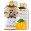 Cod Liver Oil 1000mg Gummies for Adules & Kid, with Vitamin A & D3 - Omega 3 Oil Suplemen - DHA 360mg & EPA 240mg for Brain, Bone, Eye & Immune Health, Sugar Free, 120 Count