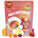 Anak-anak Multivitamin Gummies 180 Count - Eye, Brain & Gut Dukung - Sugar- Free Vitamin for Kids - with Lutein, Omega-3 DHA & Pregories - 3 Fruit Flavors - Ages 2 +