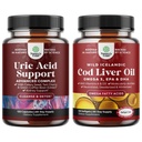 Bundle of Green Coffee Bean Extract for Uric Acid Cleanse - Turmeric Taart Cherry & Celery Seed and Islandia Wild Caught Cod Liver Oil Softgels - Fish Omega 3 EPA DHA Vitamin D & A 100mg Per Serving