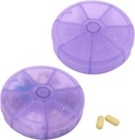 Portable Weekly Pill Organizer 7 Day Pills, Round Pill Case Friendly, Daily Week Pil Reminder Case, BPA- Free Vitamin, Suplemen, Fish Oil, Medication Planner (Purple)