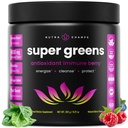 NutraChamps Super Greens Powder Premium Superfood 124; 20 + Organic Green Vedgie Whole Foods # 124; Wheat Grass, Spirulina, Chlorella Antioxidant, Digeoxyme & Probiotic Blends (9.1 OZ, Antioksidant)