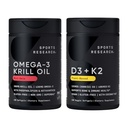 Penelitian Olahraga ® Multivitamin Pack - Omega-3 Krill Oil 500mg w / Choline, Phospholipids & Astaxanthin dan Vitamin K2 & Vegan D3 5000iu dengan Coconut MCT Oil - Non-GMO Bebas