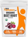 BulkSuplements.com Organic Beet Root Powder - Superfood Suplemen, Beet Root Suplemen - Vegan & Gluten Bebas, 3.5g per Serving, 500g (1,1 pon) (Paket 1)