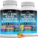 Tambahan NAC Baru N- Acetyl Cysteine- dengan Vitamin D3, K2, Zinc, Quercetin, Triphala, Sarrachenia Purpurea, Elderberry, Holy Basil, Bee Propolis, Bromelain, L-Lysine - 120 Count