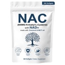 NAC 600mg Non- GMO, Gluten Free, Organic NAC Suplemen N- Acetyl Cysteine Capsules dengan NAD + untuk Cellular & Lung Kesehatan, 300 Softgels