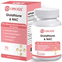 OMOGS Glutathione & NAC Tambahan, dengan vtamin B & Selenium, Mendukung Kesehatan Hati, Cellular, Antioksidant, Produksi Energi & Imune, Vegan & Gluten- Free, 90 Veg Capsules.
