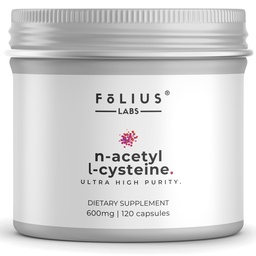 FOLIUS LABS Clean Label N-Acetyl L-Cysteine (NAC) 600mg Supplement – Lungs and Respiratory Support – Immune Health Support – 120 Veg Capsules