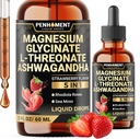 5in1 Magnesium Glycinate Liquid Drops with Ashwagadha Extract, Magnesium L- Threonate, Rhodiola Rosea, Sea Moss - Brain Support and Immune - 2 Fl Oz - Supply 30- Day - Strawberry Flavor