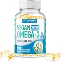 Vegan Omega-3 Algae DHA Suplemen - 2000mg Algae Oil, Plant - berbasis Prenatal Algal DHA, 90 Carrageenan Free Softgels - Sustainable Fish Oil Alvernative Support Otak, Hati, Mata, Gabungan Kesehatan